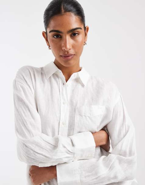 GAP relaxed fit linen mix shirt in white - view 1