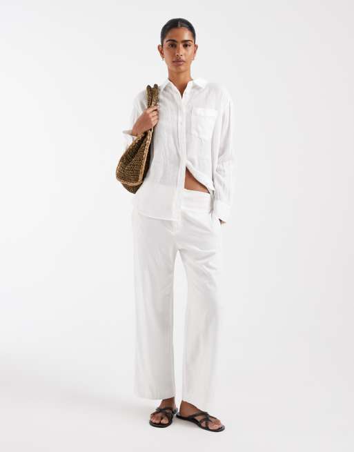 GAP relaxed fit linen mix shirt in white, 3 of 4
