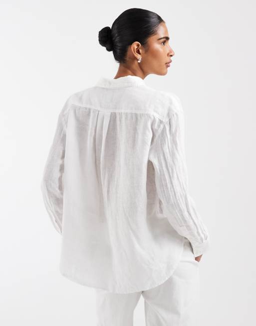 GAP relaxed fit linen mix shirt in white, 4 of 4