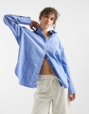 GAP relaxed fit poplin shirt in blue pinstripe