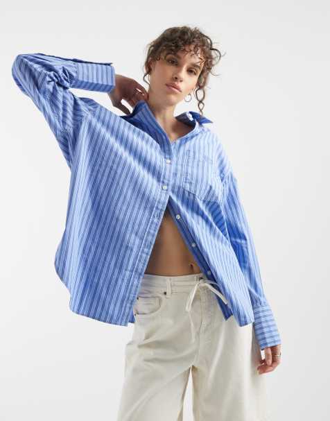GAP relaxed fit poplin shirt in blue pinstripe - view 1