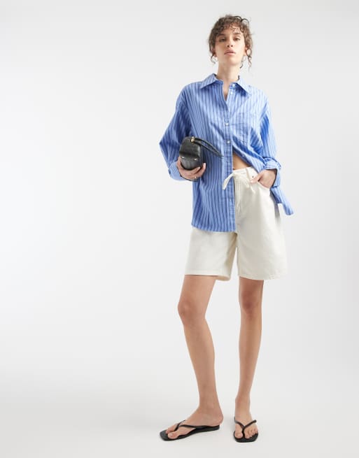 GAP relaxed fit poplin shirt in blue pinstripe, 2 of 4