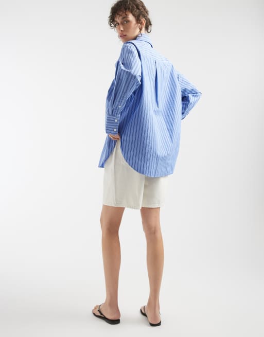 GAP relaxed fit poplin shirt in blue pinstripe, 4 of 4