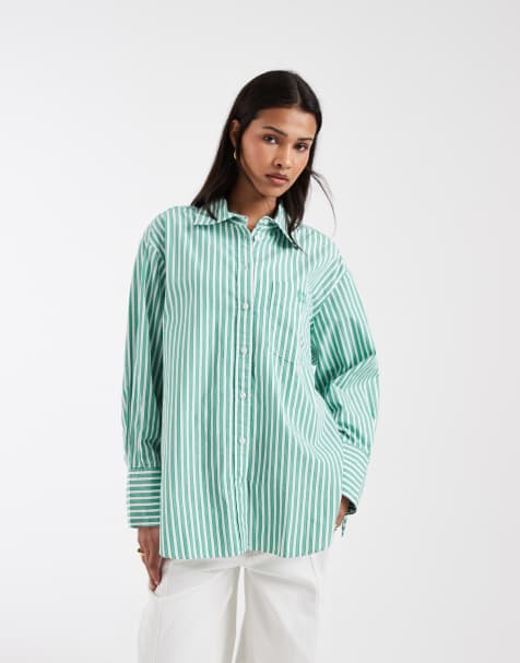 GAP relaxed fit poplin shirt in green pinstripe - view 1