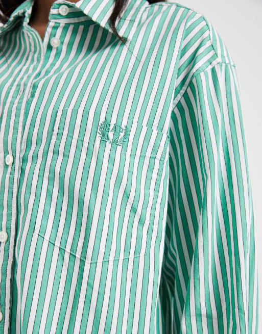 GAP relaxed fit poplin shirt in green pinstripe, 2 of 4
