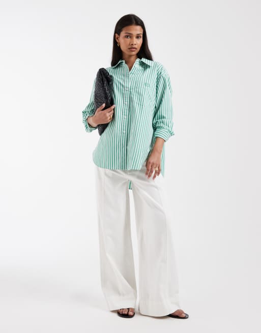 GAP relaxed fit poplin shirt in green pinstripe, 4 of 4