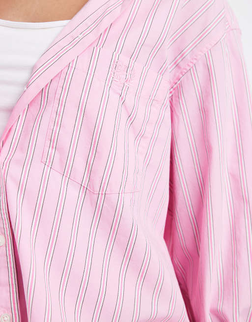 GAP relaxed fit poplin shirt in pink pinstripe, 2 of 4