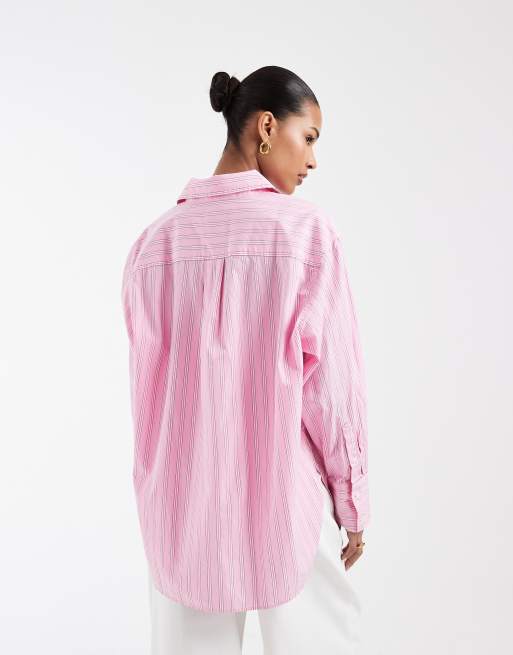 GAP relaxed fit poplin shirt in pink pinstripe, 3 of 4