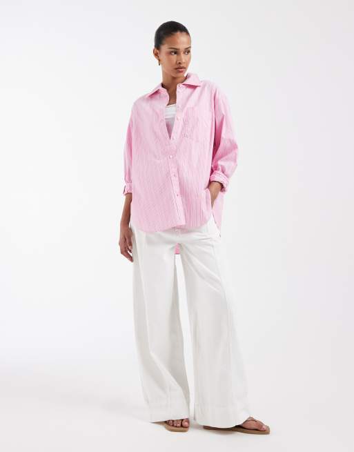 GAP relaxed fit poplin shirt in pink pinstripe, 4 of 4