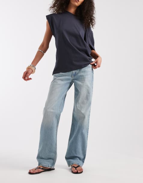 GAP relaxed straight leg jeans in washed mid blue - view 1