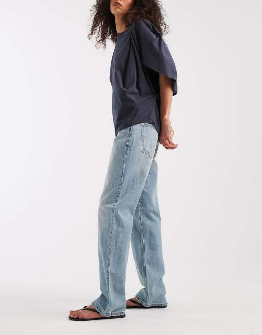 GAP relaxed straight leg jeans in washed mid blue, 3 of 5