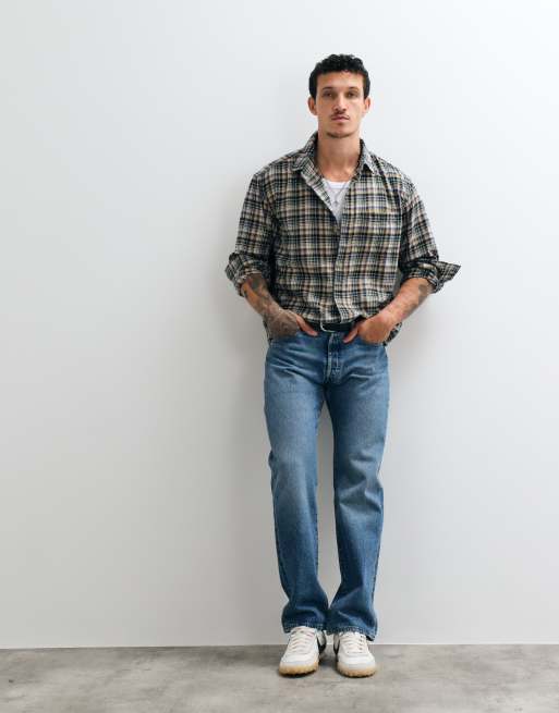 GAP relzed fit flannel checked shirt in navy , 3 of 5