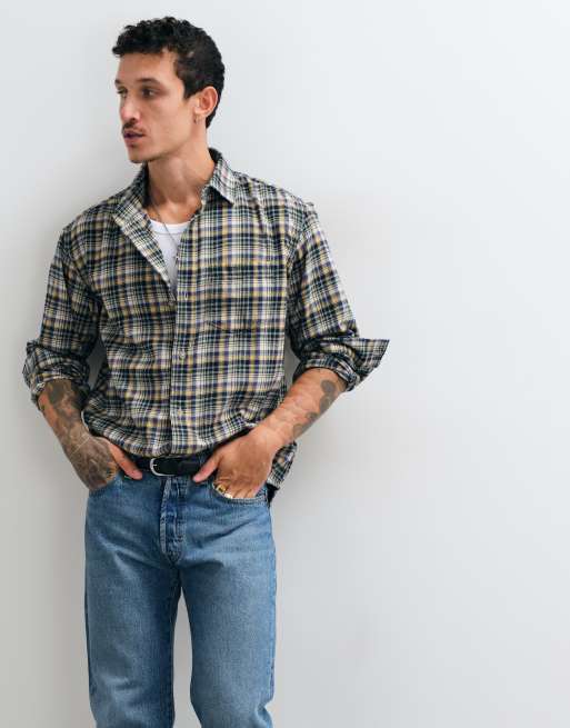 GAP relzed fit flannel checked shirt in navy , 4 of 5