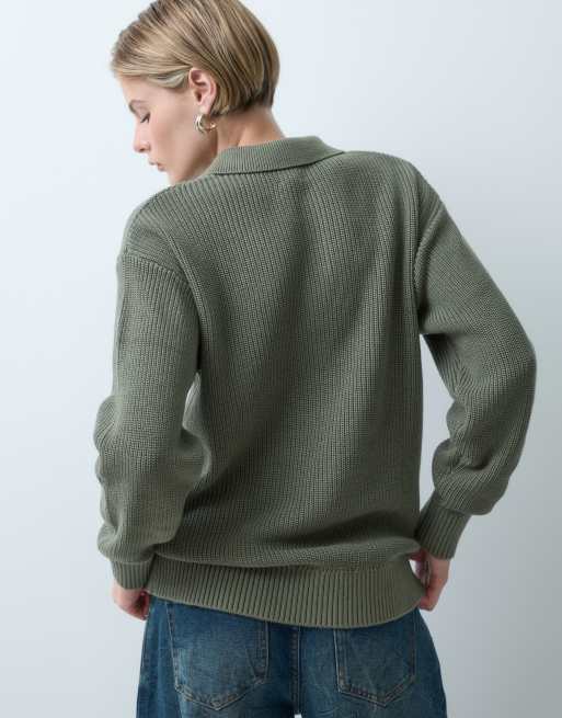 GAP Rib textured knitted polo in khaki green, 5 of 5