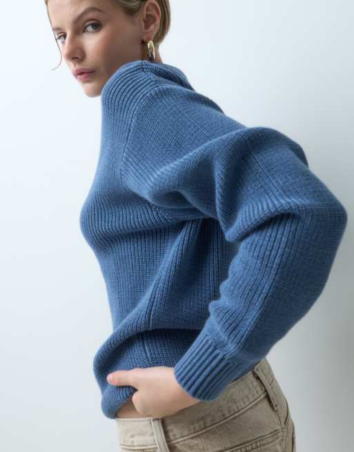 GAP Rib textured knitted polo in mid blue, 3 of 5