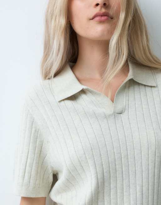 GAP ribbed johnny collar knitted polo in light grey, 2 of 4