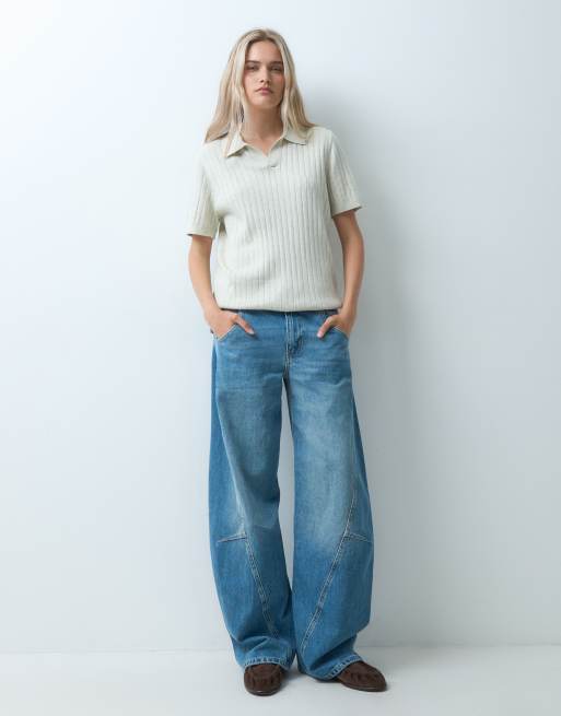 GAP ribbed johnny collar knitted polo in light grey, 3 of 4