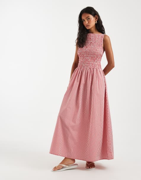 GAP ruffle body midi dress in red gingham