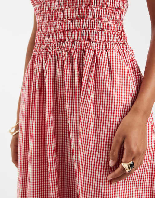 GAP ruffle body midi dress in red gingham | ASOS