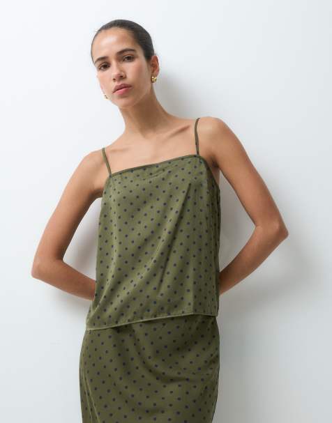 GAP satin distressed vest top in khaki polka dot - view 1