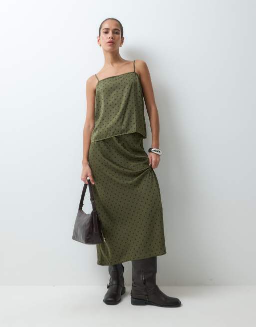 GAP satin distressed vest top in khaki polka dot, 2 of 5