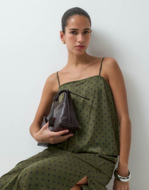 GAP satin distressed vest top in khaki polka dot, 3 of 5
