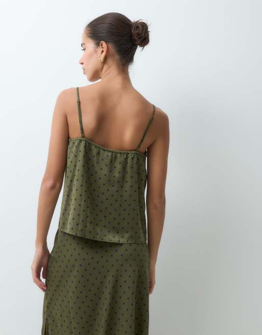 GAP satin distressed vest top in khaki polka dot, 4 of 5