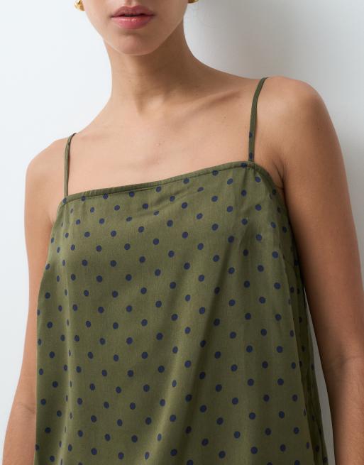 GAP satin distressed vest top in khaki polka dot, 5 of 5