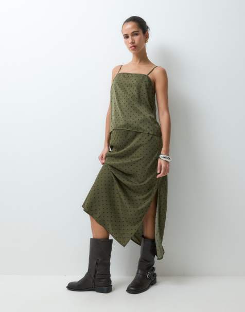 GAP satin maxi skirt in khaki polka dot - view 1