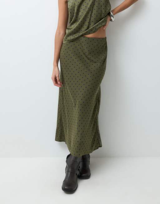 GAP satin maxi skirt in khaki polka dot, 2 of 5