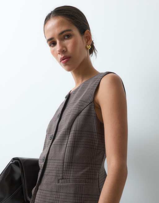 GAP short sleeve high neck waistcoat in plaid, 3 of 5