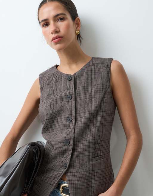 GAP short sleeve high neck waistcoat in plaid, 5 of 5