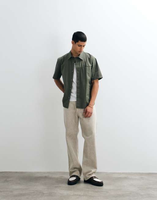 GAP short sleeve poplin shirt in khaki green , 4 of 5