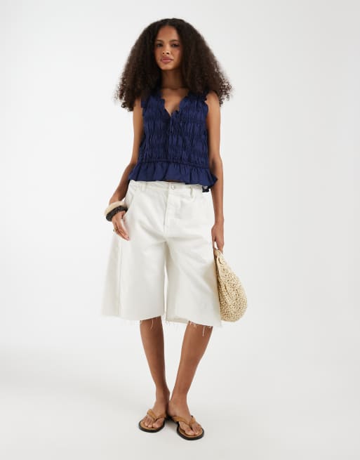 GAP sleeveless tie front blouse with ruffle detail in navy, 2 of 4