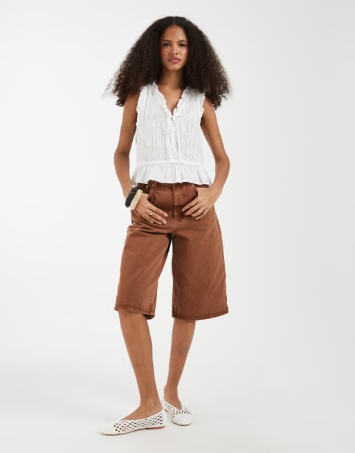GAP sleeveless tie front blouse with ruffle detail in white, 2 of 4