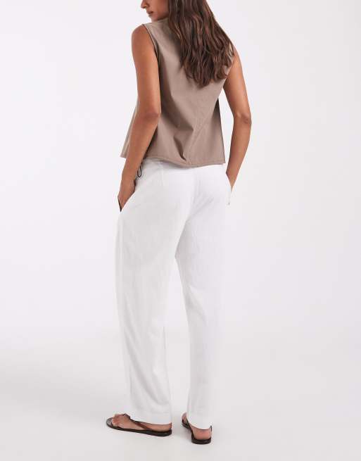 GAP straight cropped linen mix trouser in white, 3 of 5