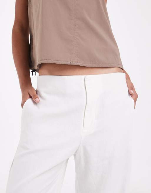 GAP straight cropped linen mix trouser in white, 4 of 5