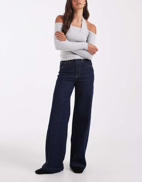 GAP stride wide leg jeans in dark indigo blue - view 1