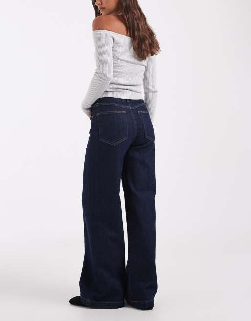 GAP stride wide leg jeans in dark indigo blue, 3 of 5
