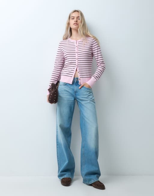 GAP striped knitted cardigan in pink, 2 of 4