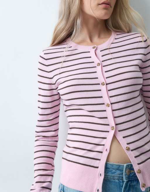 GAP striped knitted cardigan in pink, 3 of 4