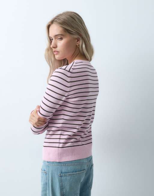 GAP striped knitted cardigan in pink, 4 of 4