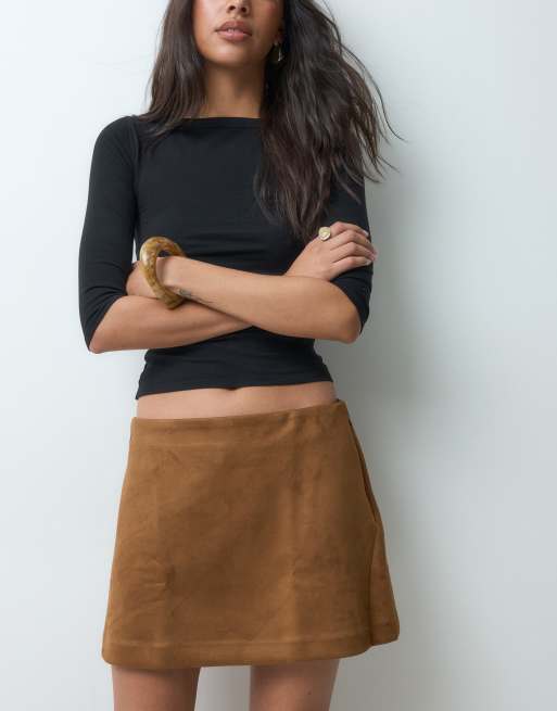 GAP suede mini skort in espresso, 3 of 5