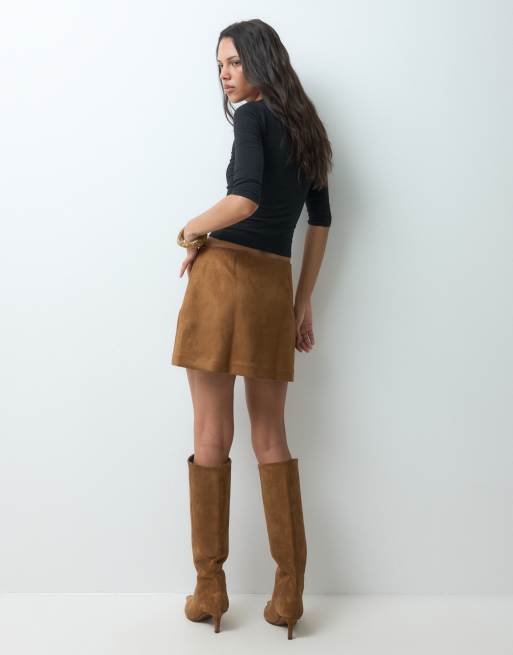 GAP suede mini skort in espresso, 4 of 5