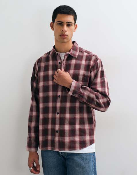 GAP sunwashed twill checked shirt in burgundy - view 1