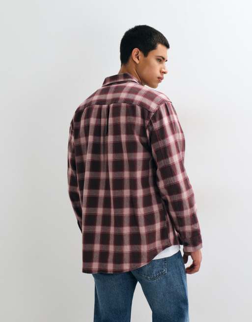 GAP sunwashed twill checked shirt in burgundy, 2 of 5
