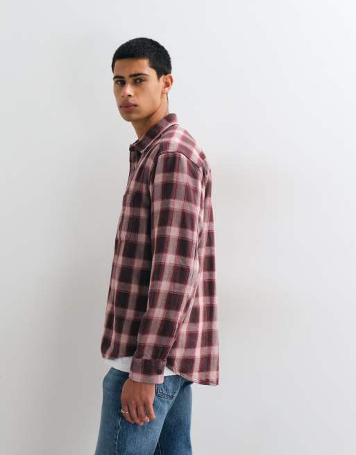GAP sunwashed twill checked shirt in burgundy, 4 of 5