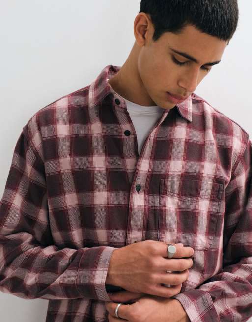 GAP sunwashed twill checked shirt in burgundy, 5 of 5