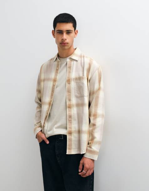 GAP sunwashed twill checked shirt in cream - view 1