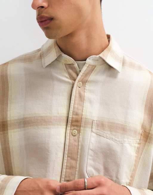 GAP sunwashed twill checked shirt in cream, 2 of 5